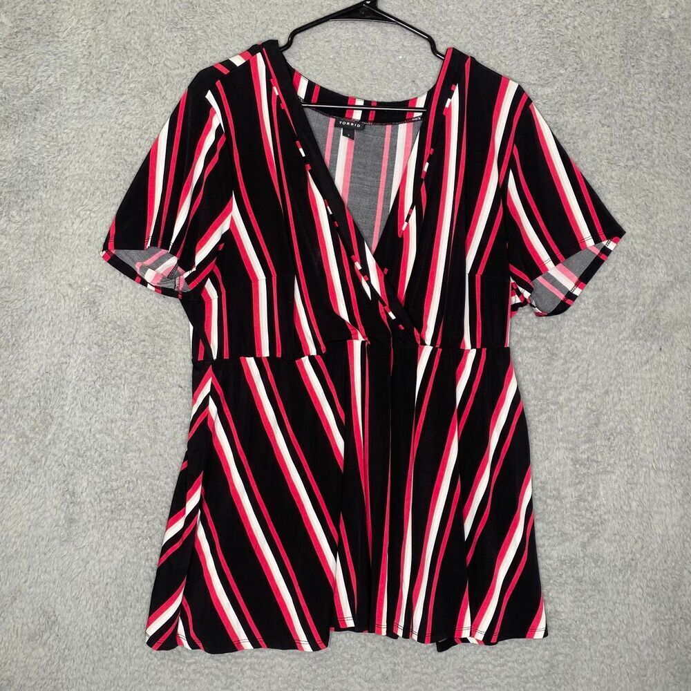 Torrid womens striped short sleeve wrap top pink career stretch flowy 2 2x